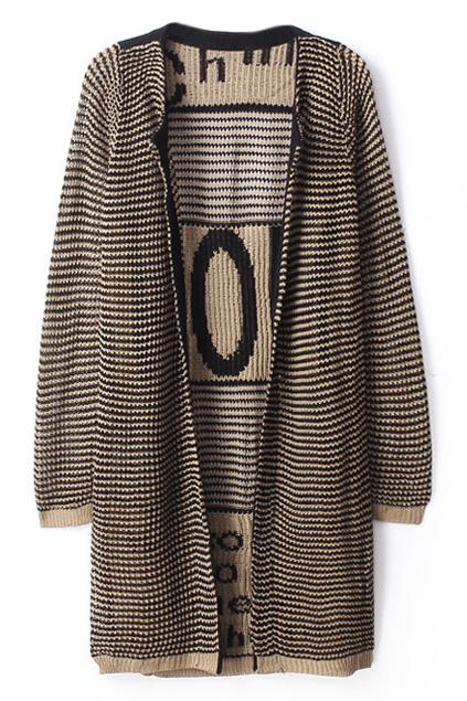 Romwe Letter Knitted Open Front Cardigan