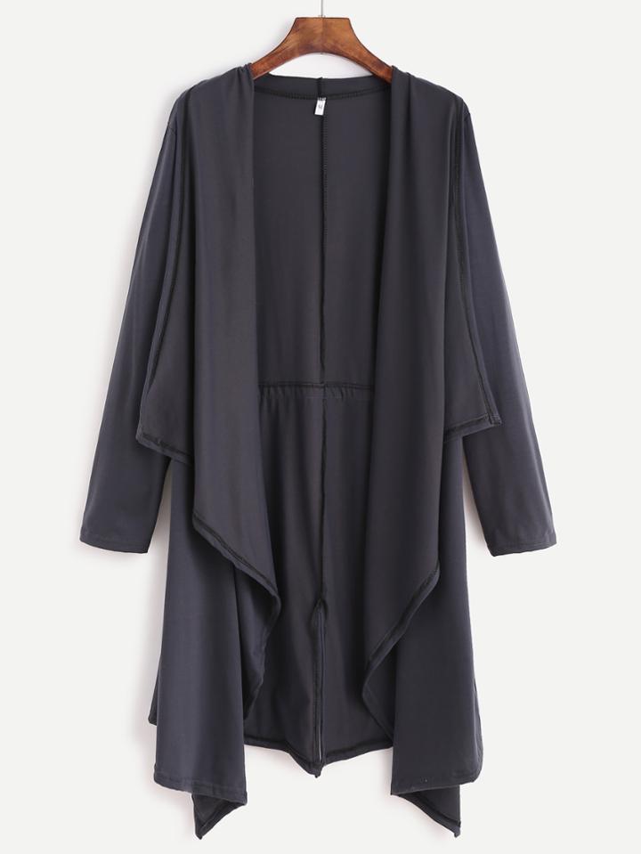 Romwe Grey Drape Front Long Sleeve Coat