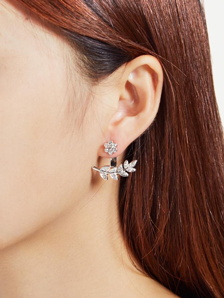 Romwe Leaf & Flower Design Rhinestone Ear Jacket