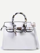 Romwe White Pebbled Faux Leather Turnlock Strap Closure Satchel Bag