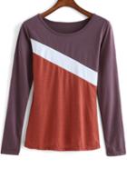 Romwe Color-block Long Sleeve Slim T-shirt