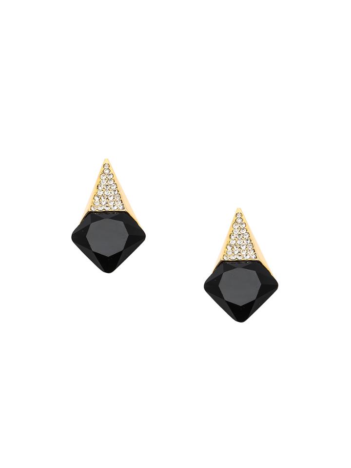 Romwe Faux Geometric Gem Studs - Black