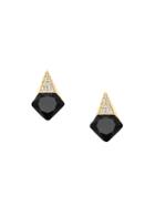 Romwe Faux Geometric Gem Studs - Black