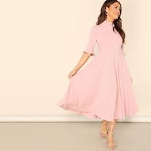 Romwe Bell Sleeve Ribbed Knit Midi Dress