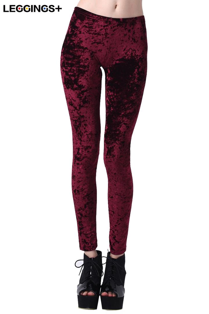 Romwe Romwe Classic Gold Soft Velvet Solid Wine Red Leggings