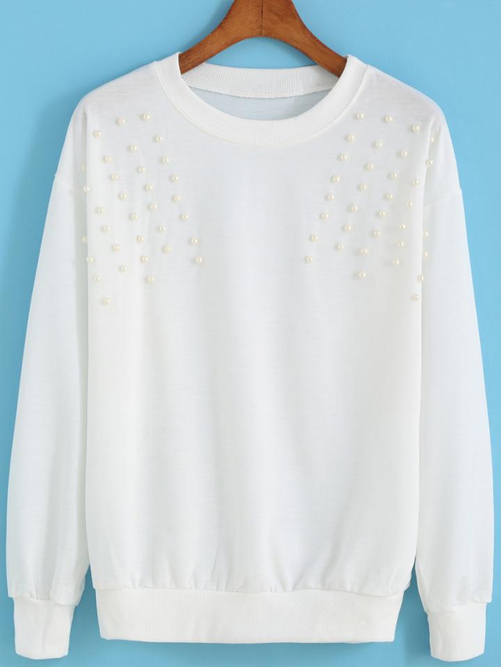 Romwe With Bead White Sweatshirt