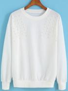 Romwe With Bead White Sweatshirt