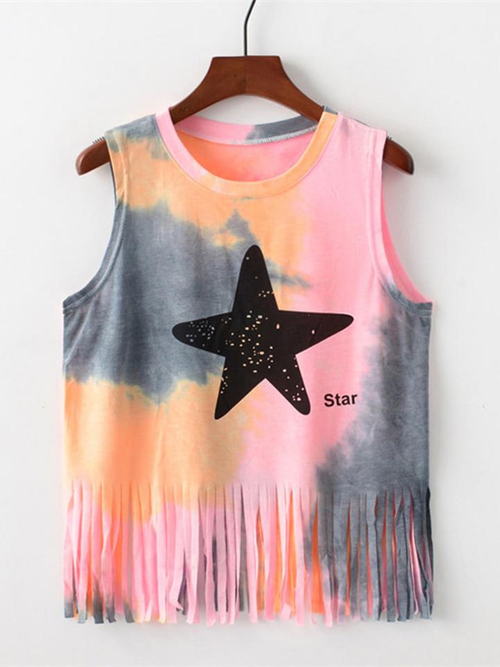 Romwe Fringe Hem Tie Dye Top