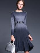 Romwe Grey Round Neck Long Sleeve Beading Knit Dress