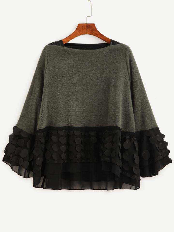 Romwe Contrast Mesh Appliques Trim T-shirt