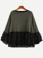 Romwe Contrast Mesh Appliques Trim T-shirt