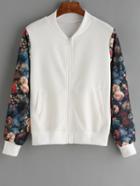 Romwe Contrast Florals Zipper Jacket