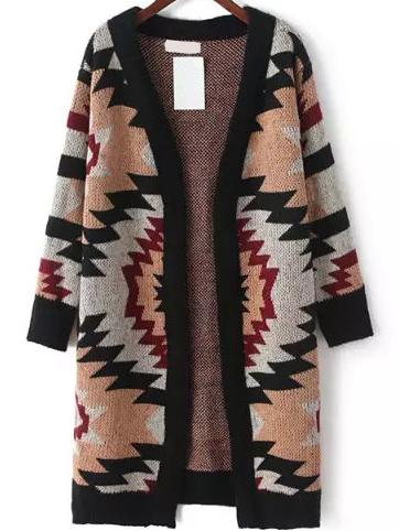 Romwe Geometric Print Long Coat