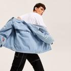 Romwe Guys Slogan Embroidery Dual Pocket Denim Jacket