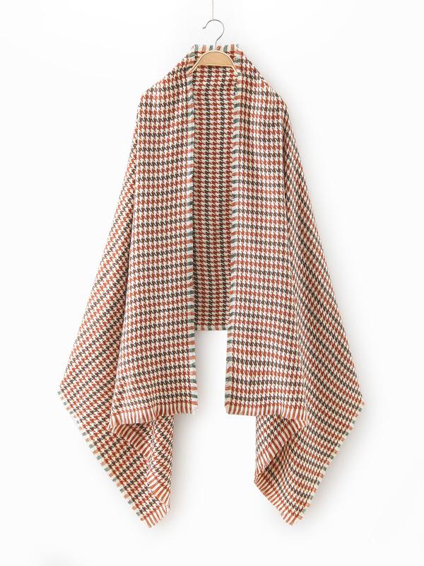 Romwe Orange Houndstooth Eyelash Fringe Scarf