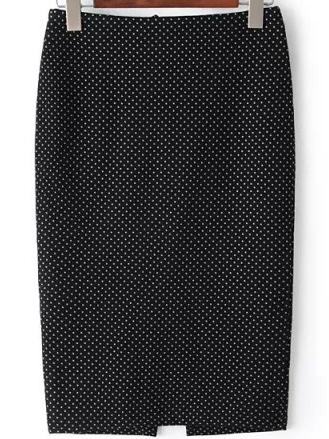 Romwe Polka Dot Slit Back Tight Skirt
