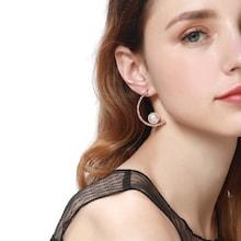 Romwe Faux Pearl Decorated Half Circle Stud Earrings
