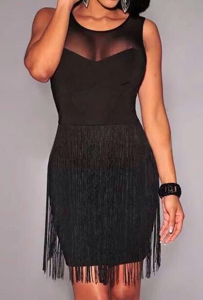 Romwe With Tassel Sheer Mesh Bodycon Dress