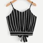 Romwe Plus Knot Striped Cami Top