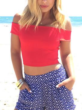 Romwe Off-the-shoulder Crop Top - Red