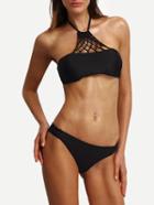 Romwe Macrame Halter Bikini Set - Black