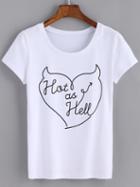 Romwe White Short Sleeve Letters Heart Print T-shirt