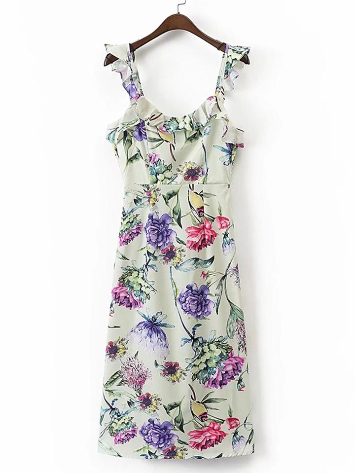 Romwe Frill Trim Knot Back Cami Dress