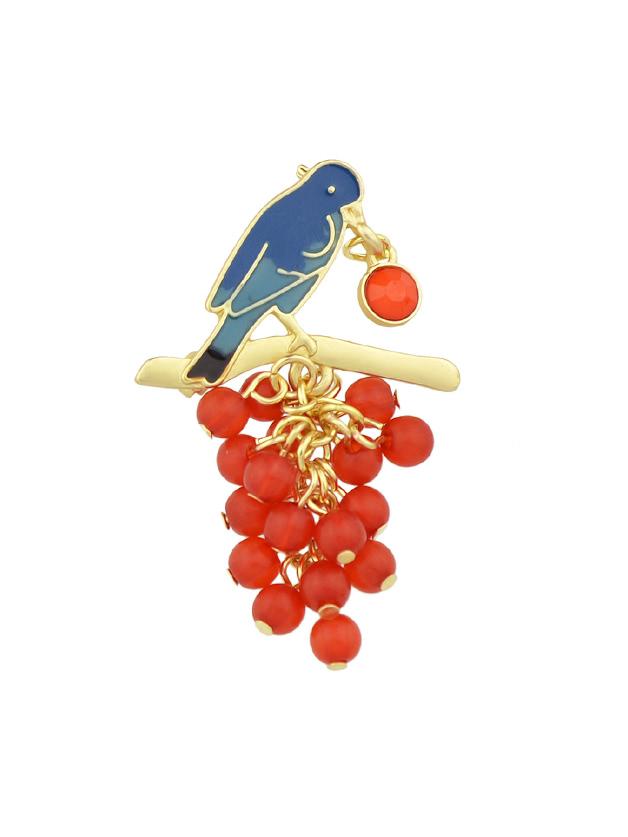 Romwe Grape Branch Enamel Bird Brooch