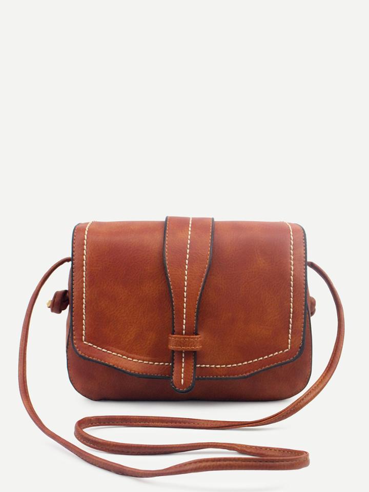 Romwe Brown Faux Leather Saddle Bag