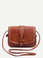 Romwe Brown Faux Leather Saddle Bag