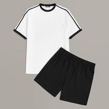 Romwe Guys Striped Side Ringer Tee & Shorts Set