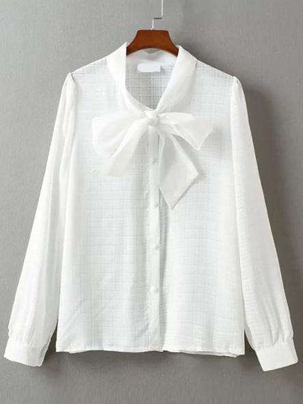Romwe Tie Neck White Blouse