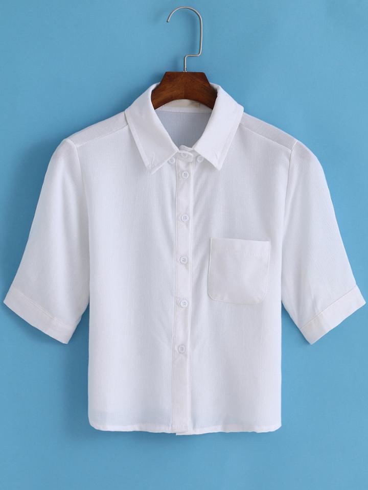 Romwe Lapel With Pocket Crop Blouse