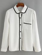 Romwe Contrast Edge White Blouse With Pocket