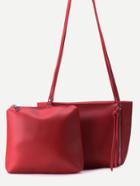 Romwe Red Pu Zip Closure Shoulder Bag With Clutch