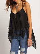 Romwe Black Lace Insert Asymmetrical Cami Top