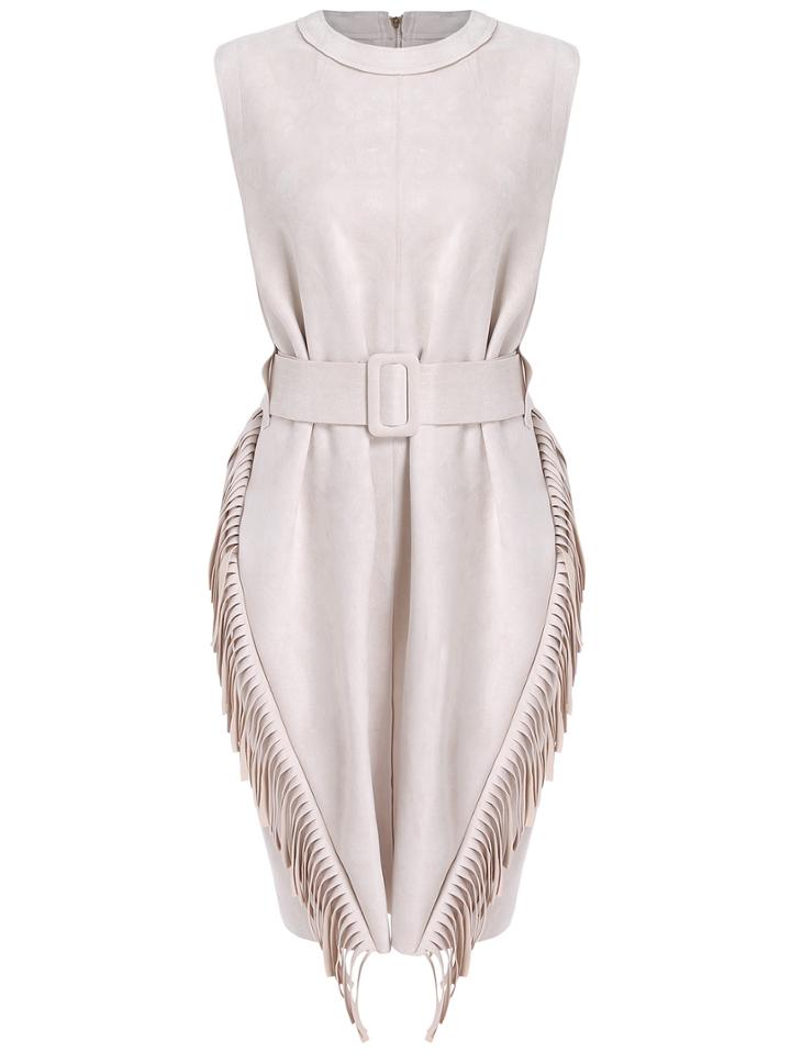 Romwe Sleeveless Tassel Suede Dress
