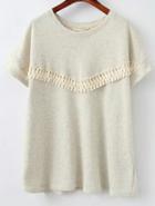Romwe With Tassel Loose T-shirt