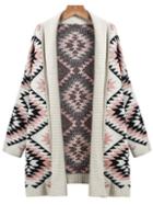Romwe Apricot Long Sleeve Geometric Knit Cardigan Sweater