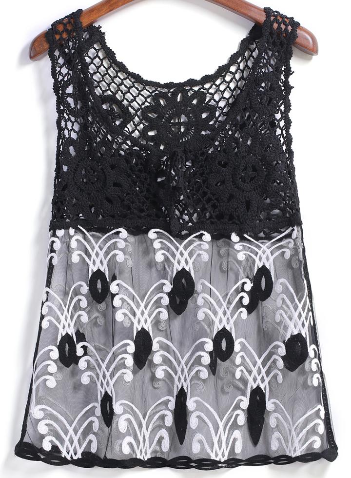 Romwe Color-block Lace Crochet Tank Top