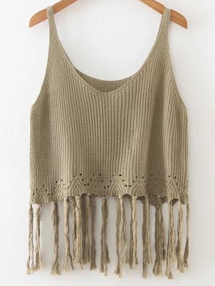Romwe V-neckline Fringe Hem Sweater Vest