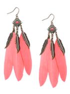 Romwe Pink Feather Drop Earrings