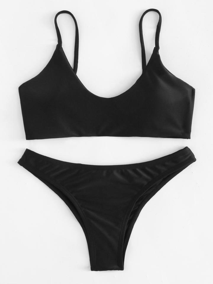 Romwe Cami Drawstring Bikini Set