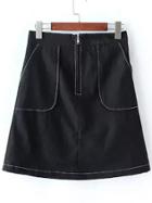 Romwe Zipper A-line Black Skirt With Pocket