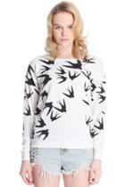 Romwe Swallow Print White Sweatshirt