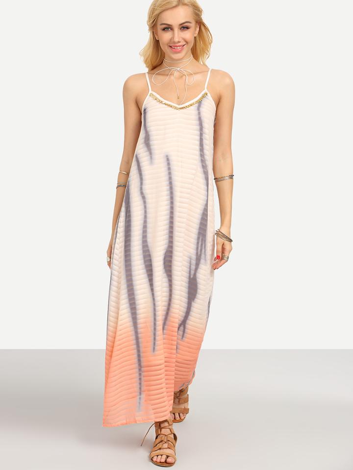 Romwe Orange Ombre Printed Long Cami Dress