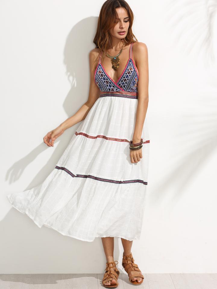 Romwe White Embroidered Top Cami Dress