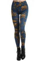 Romwe Romwe Abstract Painting Floral Print Blue Leggings