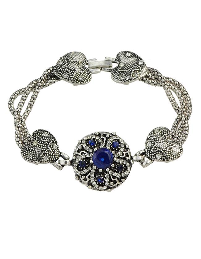 Romwe Blue Rhinestone Heart Shape Bracelet