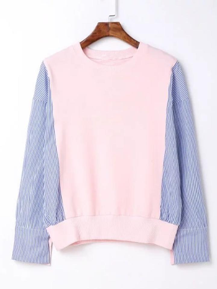 Romwe Striped Sleeve Panel Sweatshirt